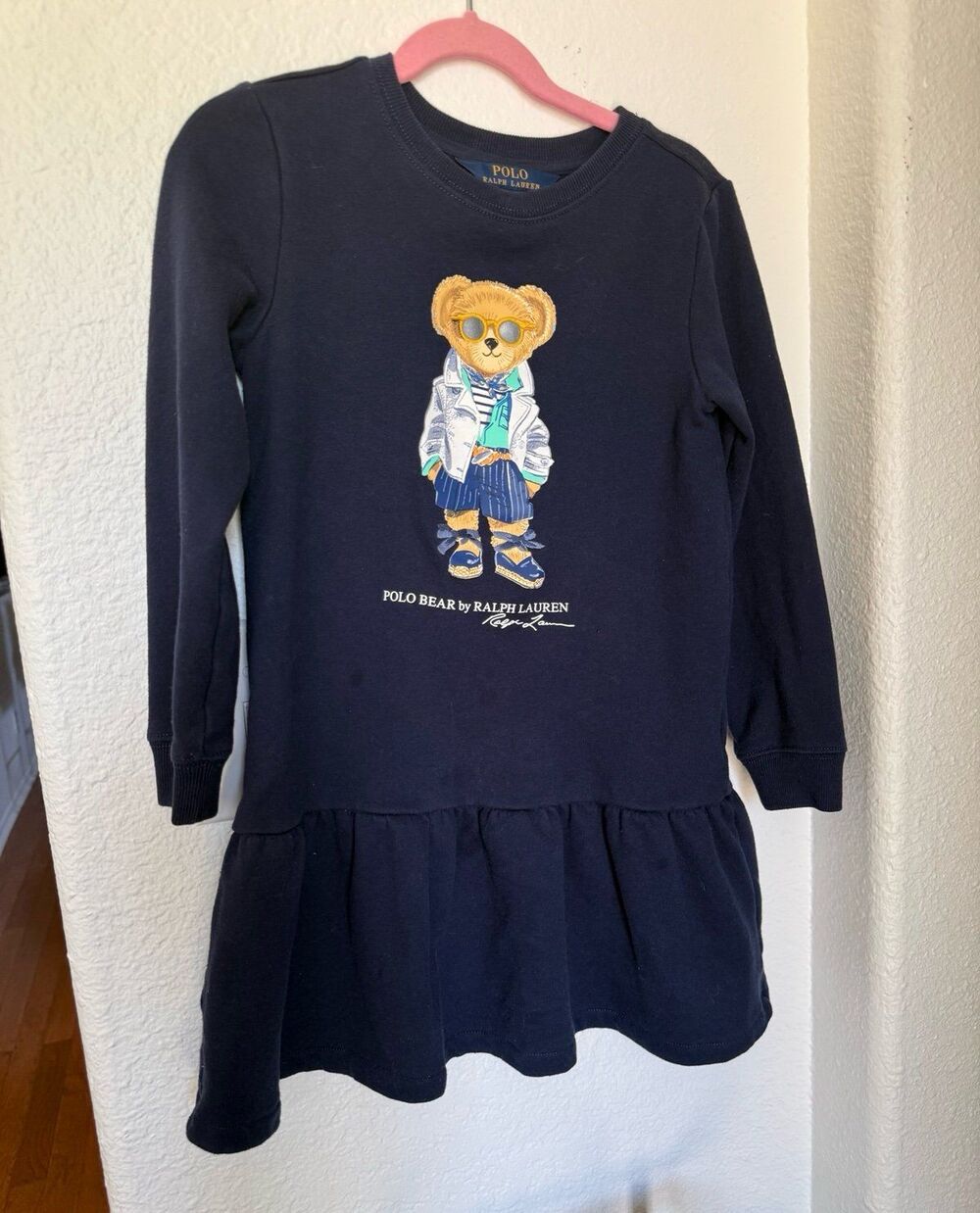 Polo Ralph Lauren Navy Polo Bear Fleece Dress - Girls Size 6